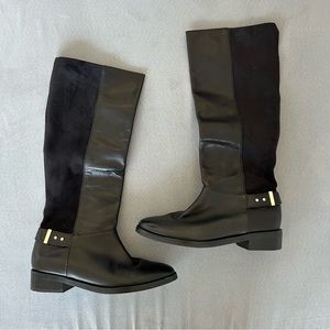 cole haan riding boots sz 7 black stretch leather suede classic tall flat